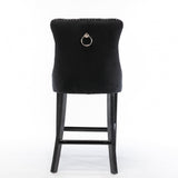 Table & Bar Stools: 4X Velvet Bar Stools with Studs Trim Wooden Legs Tufted Dining Chairs Kitchen