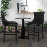 Table & Bar Stools: 4X Velvet Bar Stools with Studs Trim Wooden Legs Tufted Dining Chairs Kitchen