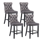 Table & Bar Stools: 4X Velvet Bar Stools with Studs Trim Wooden Legs Tufted Dining Chairs Kitchen
