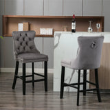 Table & Bar Stools: 4X Velvet Bar Stools with Studs Trim Wooden Legs Tufted Dining Chairs Kitchen
