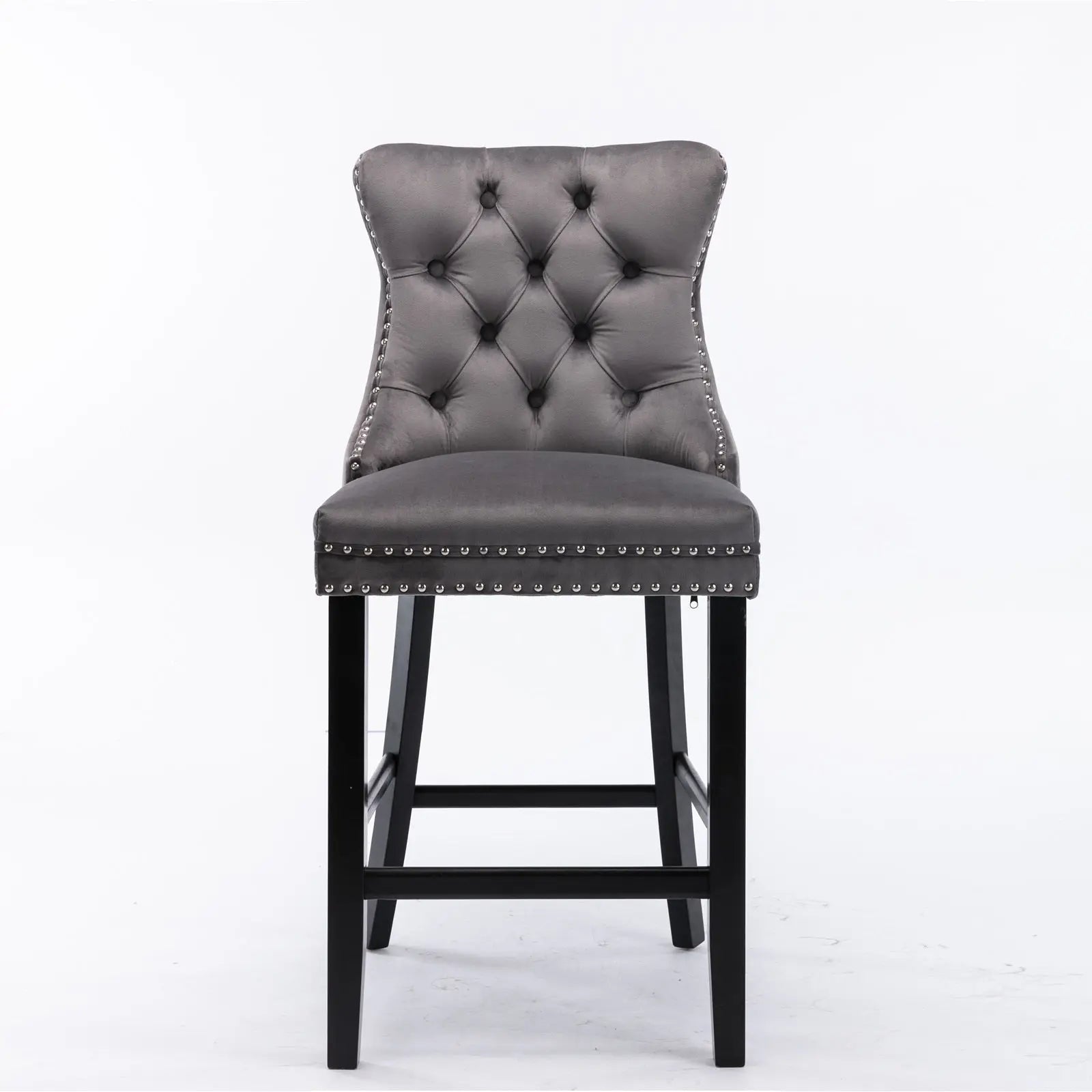 Table & Bar Stools: 4X Velvet Bar Stools with Studs Trim Wooden Legs Tufted Dining Chairs Kitchen