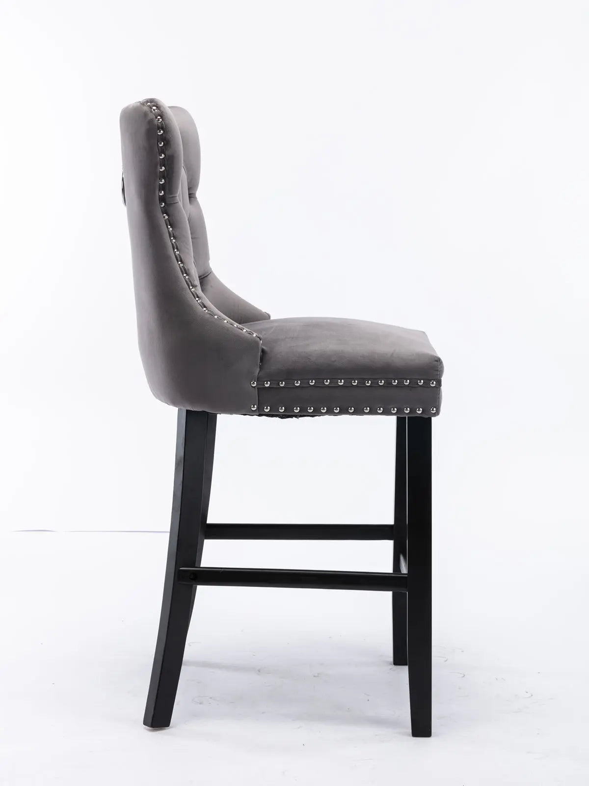 Table & Bar Stools: 4X Velvet Bar Stools with Studs Trim Wooden Legs Tufted Dining Chairs Kitchen