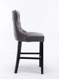 Table & Bar Stools: 4X Velvet Bar Stools with Studs Trim Wooden Legs Tufted Dining Chairs Kitchen