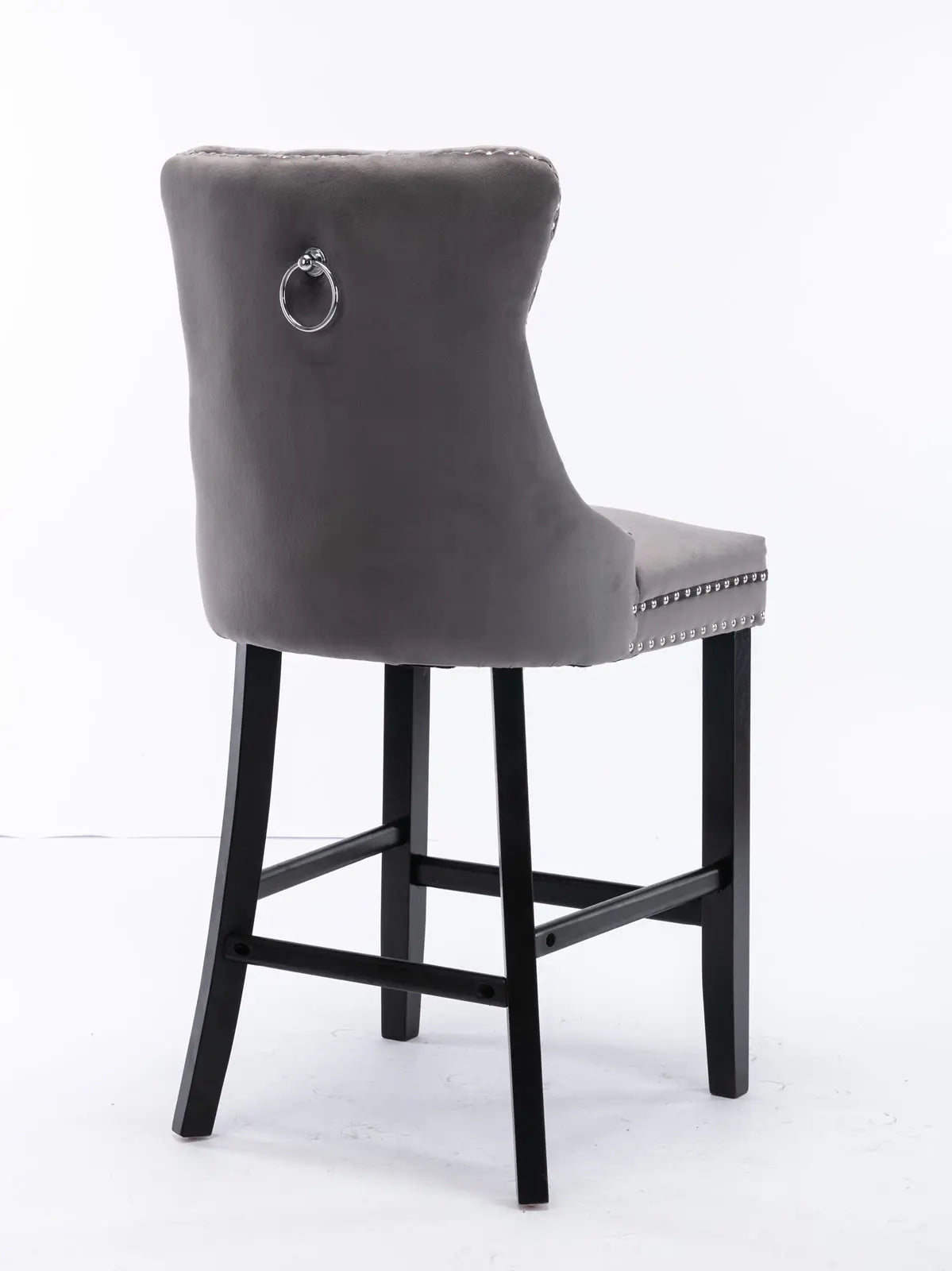 Table & Bar Stools: 4X Velvet Bar Stools with Studs Trim Wooden Legs Tufted Dining Chairs Kitchen