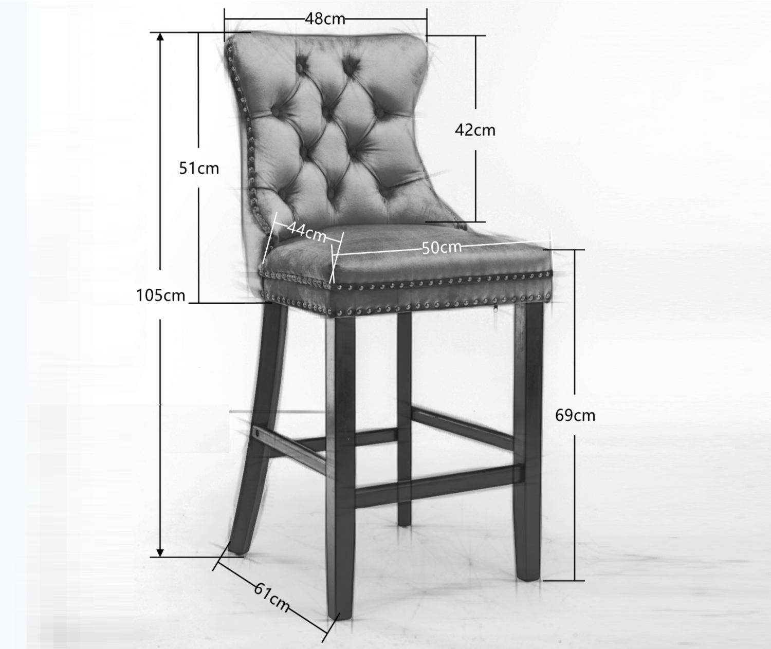 Table & Bar Stools: 4X Velvet Bar Stools with Studs Trim Wooden Legs Tufted Dining Chairs Kitchen