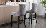 Table & Bar Stools: 4X Velvet Bar Stools with Studs Trim Wooden Legs Tufted Dining Chairs Kitchen
