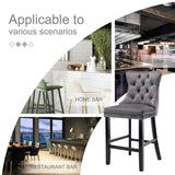 Table & Bar Stools: 4X Velvet Bar Stools with Studs Trim Wooden Legs Tufted Dining Chairs Kitchen