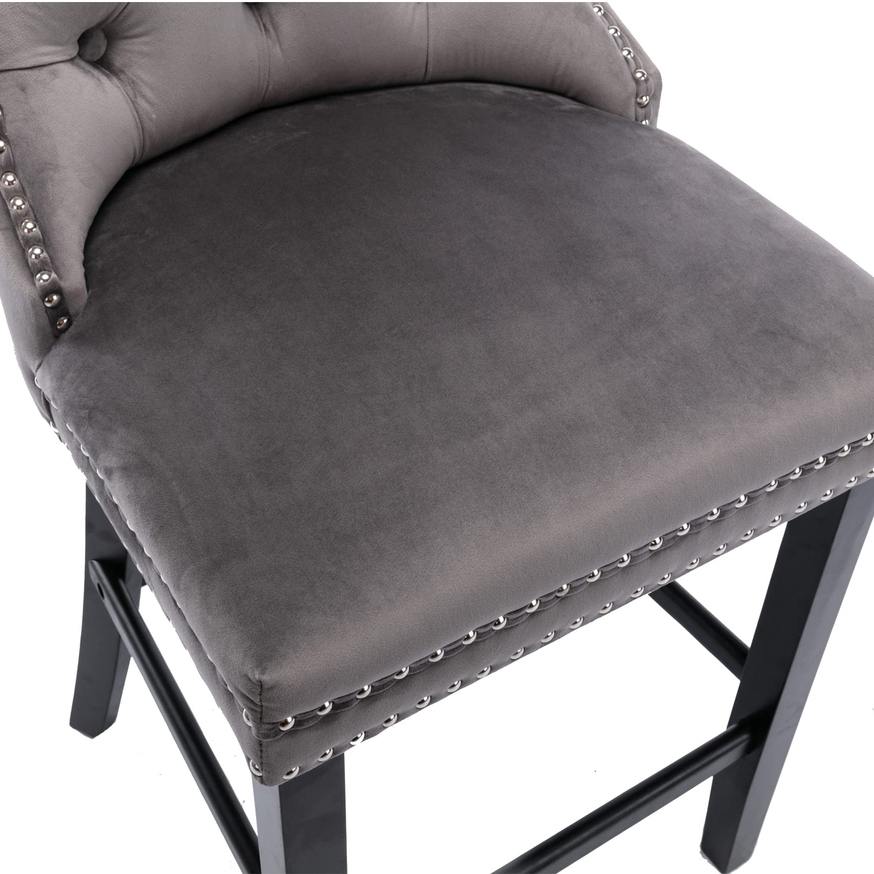 Table & Bar Stools: 4X Velvet Bar Stools with Studs Trim Wooden Legs Tufted Dining Chairs Kitchen