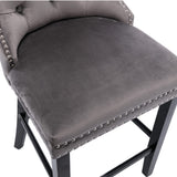 Table & Bar Stools: 4X Velvet Bar Stools with Studs Trim Wooden Legs Tufted Dining Chairs Kitchen