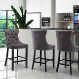 Table & Bar Stools: 4X Velvet Bar Stools with Studs Trim Wooden Legs Tufted Dining Chairs Kitchen