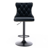Table & Bar Stools: 4x Height Adjustable Swivel Bar Stool Velvet Nailhead Barstool with Footrest