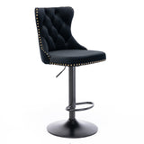 Table & Bar Stools: 4x Height Adjustable Swivel Bar Stool Velvet Nailhead Barstool with Footrest