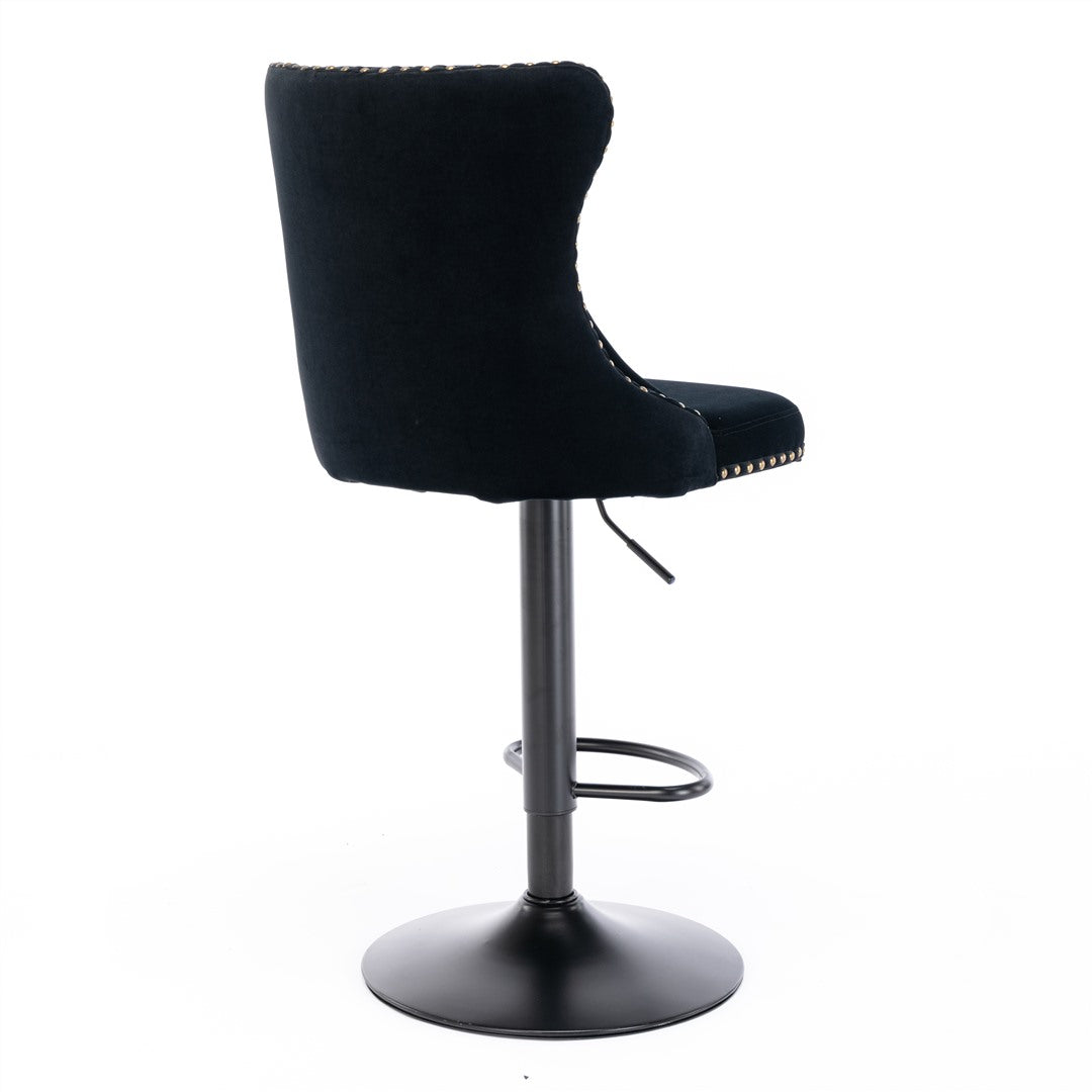 Table & Bar Stools: 4x Height Adjustable Swivel Bar Stool Velvet Nailhead Barstool with Footrest