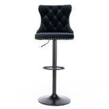 Table & Bar Stools: 4x Height Adjustable Swivel Bar Stool Velvet Nailhead Barstool with Footrest