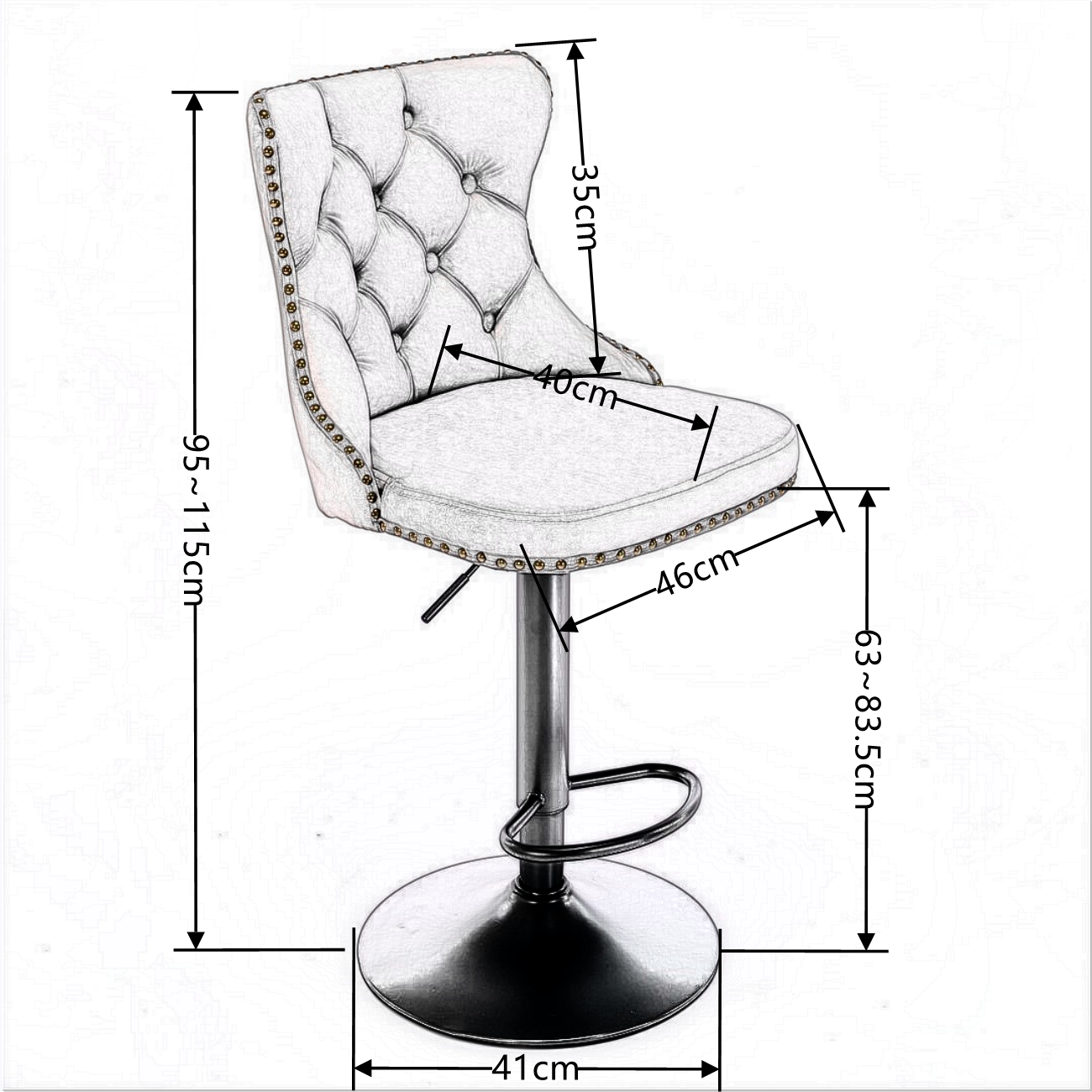 Table & Bar Stools: 4x Height Adjustable Swivel Bar Stool Velvet Nailhead Barstool with Footrest