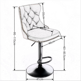 Table & Bar Stools: 4x Height Adjustable Swivel Bar Stool Velvet Nailhead Barstool with Footrest