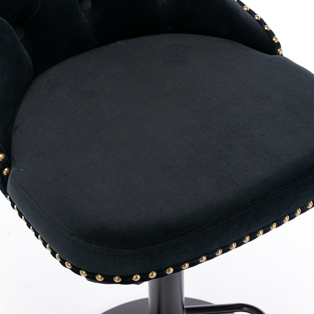 Table & Bar Stools: 4x Height Adjustable Swivel Bar Stool Velvet Nailhead Barstool with Footrest