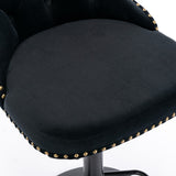 Table & Bar Stools: 4x Height Adjustable Swivel Bar Stool Velvet Nailhead Barstool with Footrest