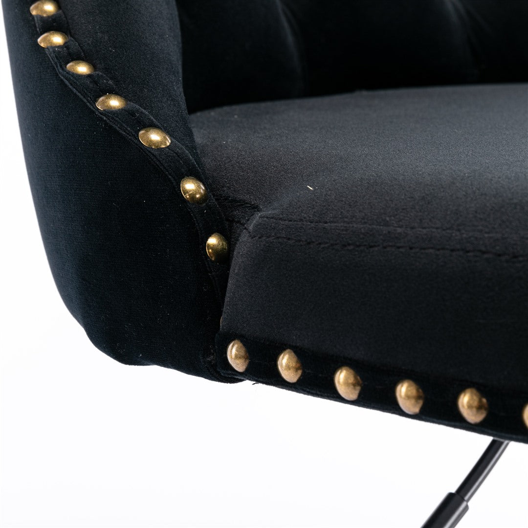 Table & Bar Stools: 4x Height Adjustable Swivel Bar Stool Velvet Nailhead Barstool with Footrest