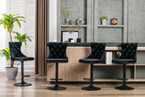 Table & Bar Stools: 4x Height Adjustable Swivel Bar Stool Velvet Nailhead Barstool with Footrest