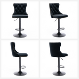 Table & Bar Stools: 4x Height Adjustable Swivel Bar Stool Velvet Nailhead Barstool with Footrest