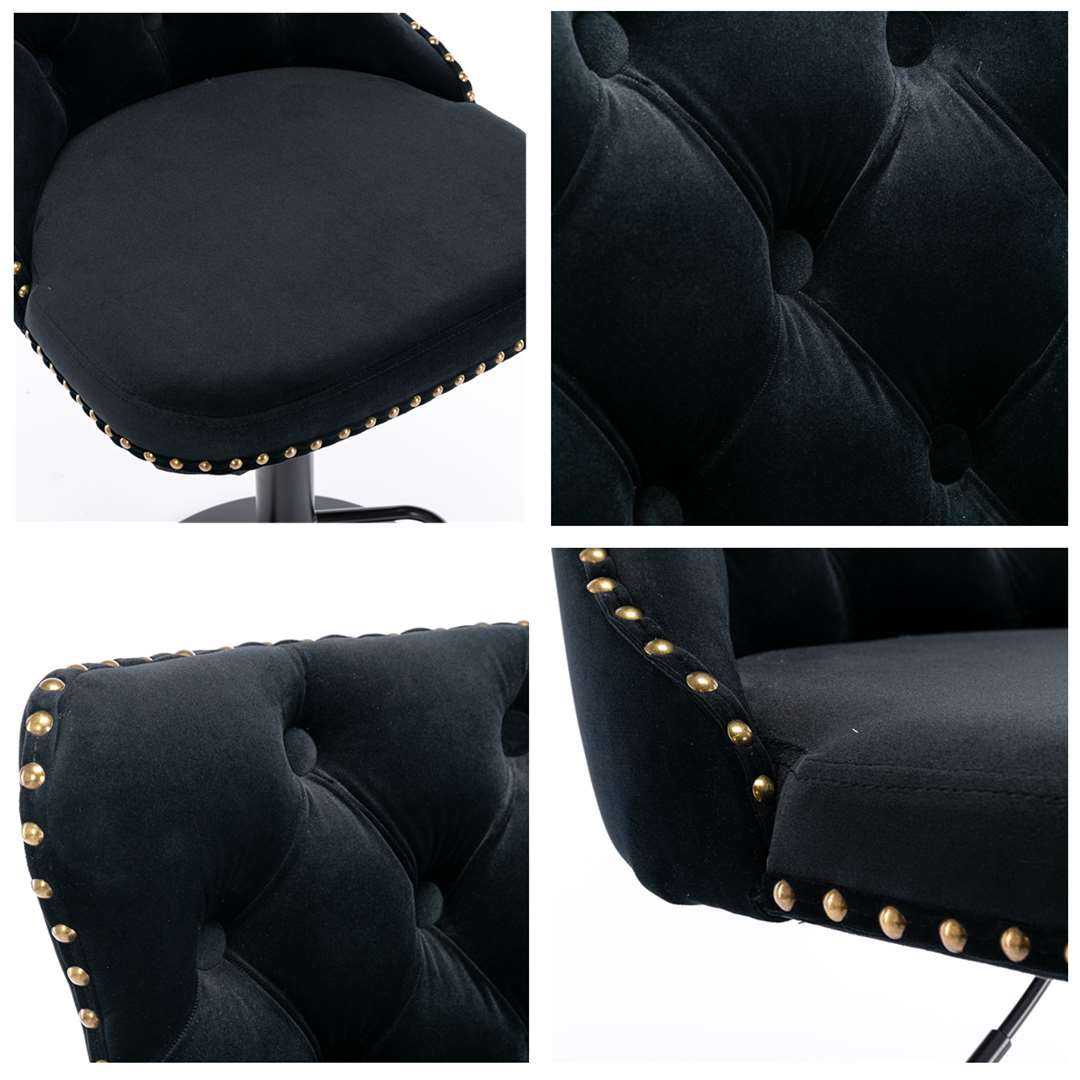 Table & Bar Stools: 2x Height Adjustable Swivel Bar Stool Velvet Nailhead Barstool with Footrest