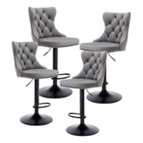 Table & Bar Stools: 4x Height Adjustable Swivel Bar Stool Velvet Nailhead Barstool with Footrest