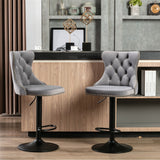 Table & Bar Stools: 4x Height Adjustable Swivel Bar Stool Velvet Nailhead Barstool with Footrest