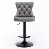 Table & Bar Stools: 4x Height Adjustable Swivel Bar Stool Velvet Nailhead Barstool with Footrest