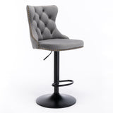 Table & Bar Stools: 4x Height Adjustable Swivel Bar Stool Velvet Nailhead Barstool with Footrest