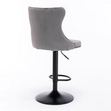 Table & Bar Stools: 4x Height Adjustable Swivel Bar Stool Velvet Nailhead Barstool with Footrest