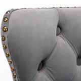 Table & Bar Stools: 4x Height Adjustable Swivel Bar Stool Velvet Nailhead Barstool with Footrest