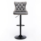 Table & Bar Stools: 4x Height Adjustable Swivel Bar Stool Velvet Nailhead Barstool with Footrest
