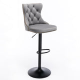 Table & Bar Stools: 4x Height Adjustable Swivel Bar Stool Velvet Nailhead Barstool with Footrest