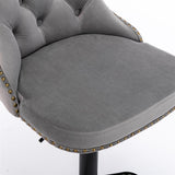 Table & Bar Stools: 4x Height Adjustable Swivel Bar Stool Velvet Nailhead Barstool with Footrest