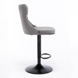 Table & Bar Stools: 4x Height Adjustable Swivel Bar Stool Velvet Nailhead Barstool with Footrest