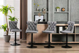 Table & Bar Stools: 4x Height Adjustable Swivel Bar Stool Velvet Nailhead Barstool with Footrest