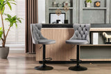 Table & Bar Stools: 4x Height Adjustable Swivel Bar Stool Velvet Nailhead Barstool with Footrest