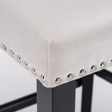 Table & Bar Stools: 4x Velvet Upholstered Button Tufted Bar Stools with Wood Legs and Studs-Beige