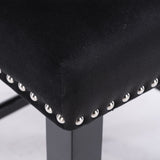 Table & Bar Stools: 4x Velvet Upholstered Button Tufted Bar Stools with Wood Legs and Studs-Black