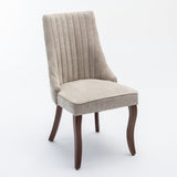 Kitchen & Dining Chairs: 2x Fabric Channel Tufted Dining Chairs with Curved Wood Legs -Beige
