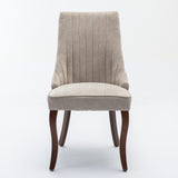 Kitchen & Dining Chairs: 2x Fabric Channel Tufted Dining Chairs with Curved Wood Legs -Beige