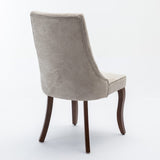 Kitchen & Dining Chairs: 2x Fabric Channel Tufted Dining Chairs with Curved Wood Legs -Beige