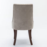 Kitchen & Dining Chairs: 2x Fabric Channel Tufted Dining Chairs with Curved Wood Legs -Beige