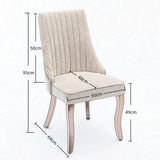 Kitchen & Dining Chairs: 2x Fabric Channel Tufted Dining Chairs with Curved Wood Legs -Beige