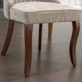 Kitchen & Dining Chairs: 2x Fabric Channel Tufted Dining Chairs with Curved Wood Legs -Beige