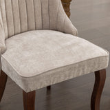 Kitchen & Dining Chairs: 2x Fabric Channel Tufted Dining Chairs with Curved Wood Legs -Beige