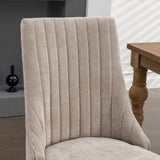 Kitchen & Dining Chairs: 2x Fabric Channel Tufted Dining Chairs with Curved Wood Legs -Beige