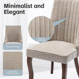 Kitchen & Dining Chairs: 2x Fabric Channel Tufted Dining Chairs with Curved Wood Legs -Beige