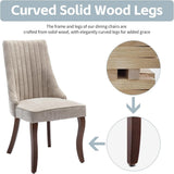 Kitchen & Dining Chairs: 2x Fabric Channel Tufted Dining Chairs with Curved Wood Legs -Beige